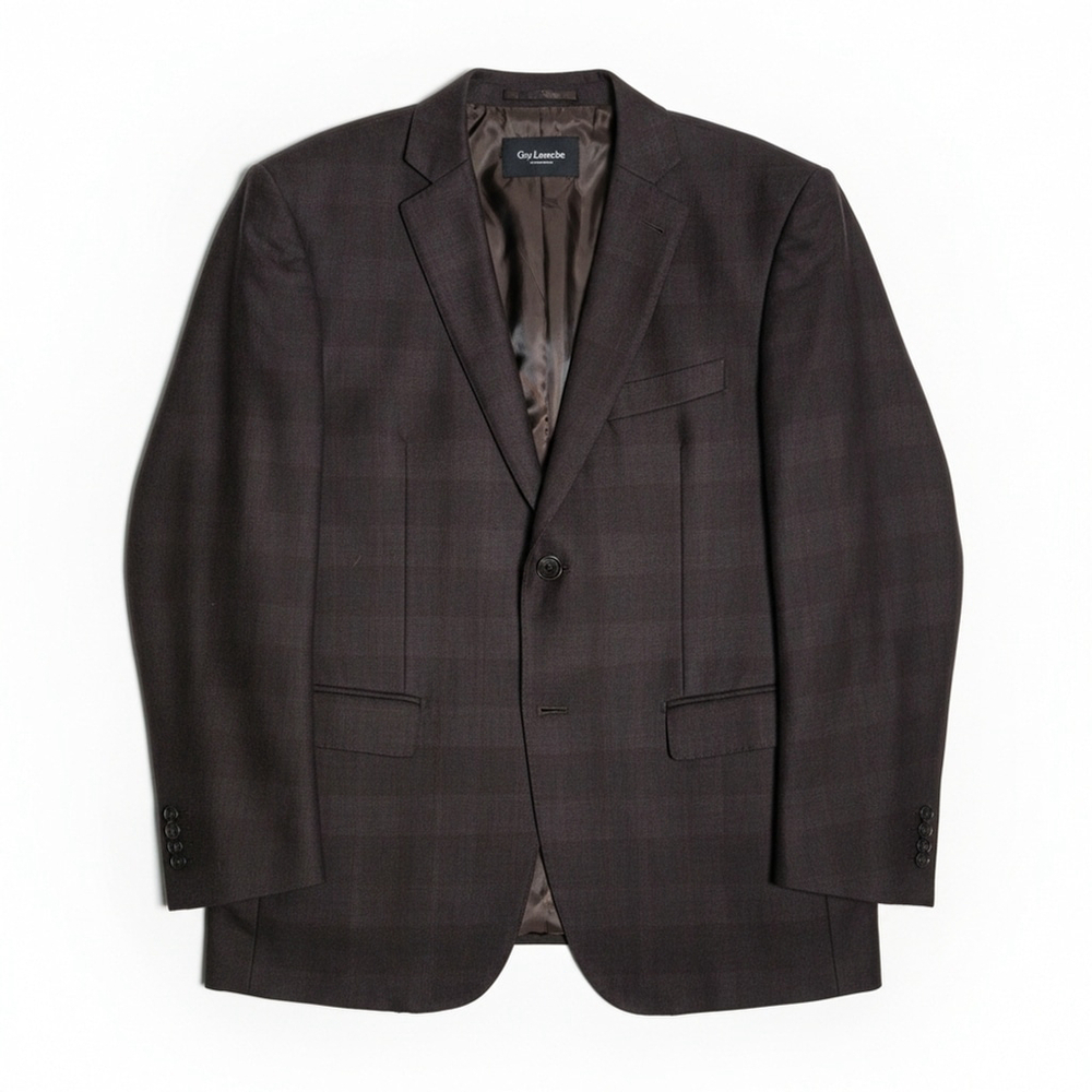 Guy Laroche Paris Dark Brown Plaid Wool Blazer Men’s 42R Tailored Sport Coat